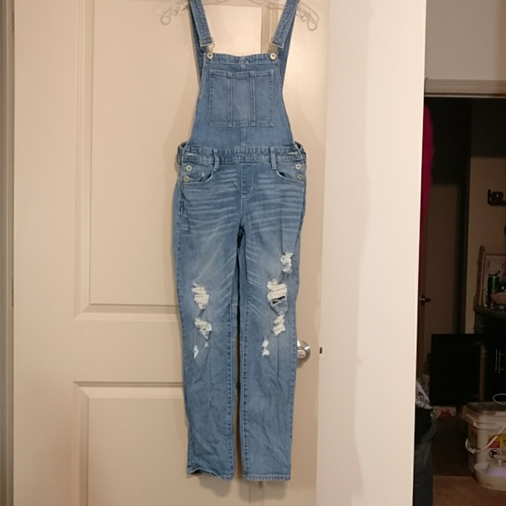 Arizona jeans Co women's distressed overalls